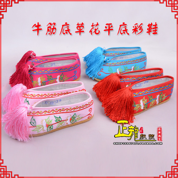 沅江京剧越剧戏曲花旦彩鞋 牛筋底草花平底彩鞋
